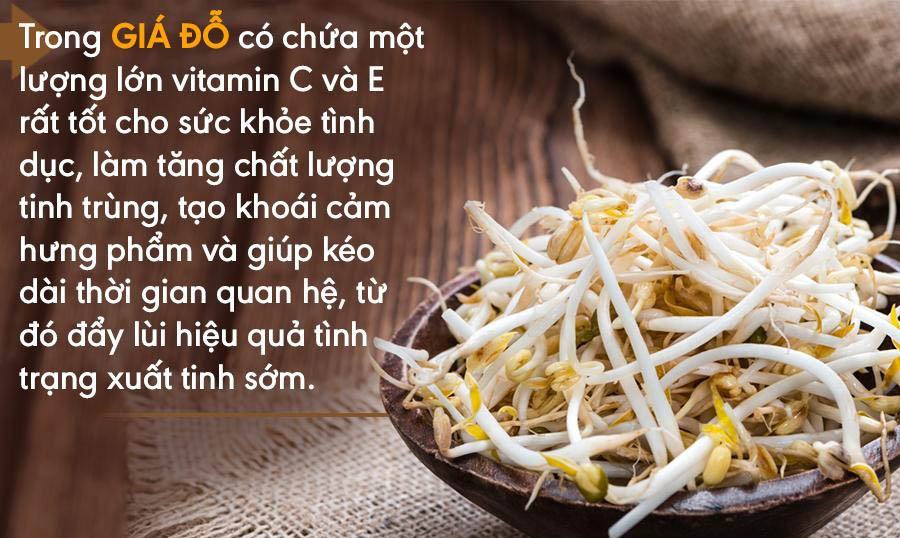 giá đỗ cải thiện việc xuất tinh sớm